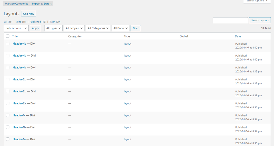 การนำเข้า Divi Life Header Layout Pack