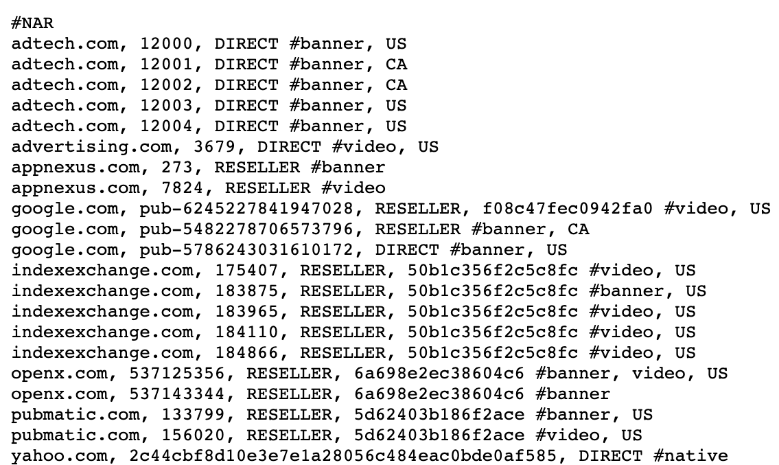 Ein Beispiel für eine ads.txt-Datei.