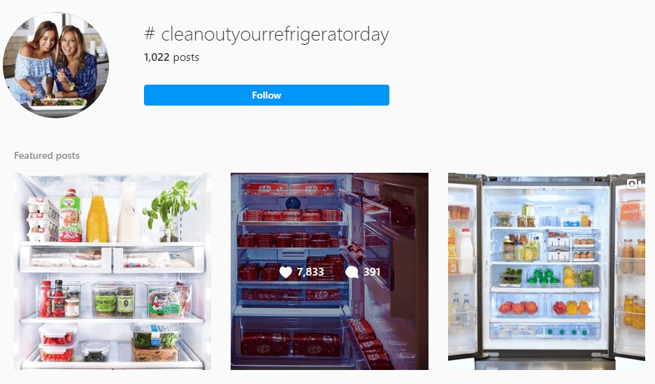 Sprawdź hashtag na Instagramie, aby posprzątać swój dzień w lodówce.