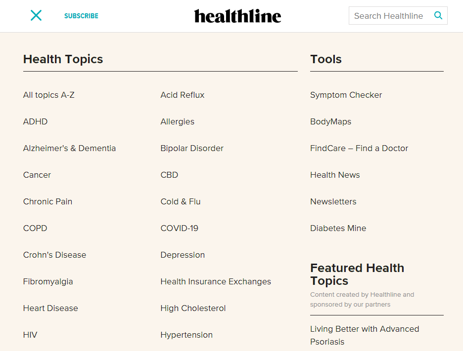 Категории тем Healthline