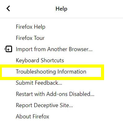 Firefox Yardım menüsü.
