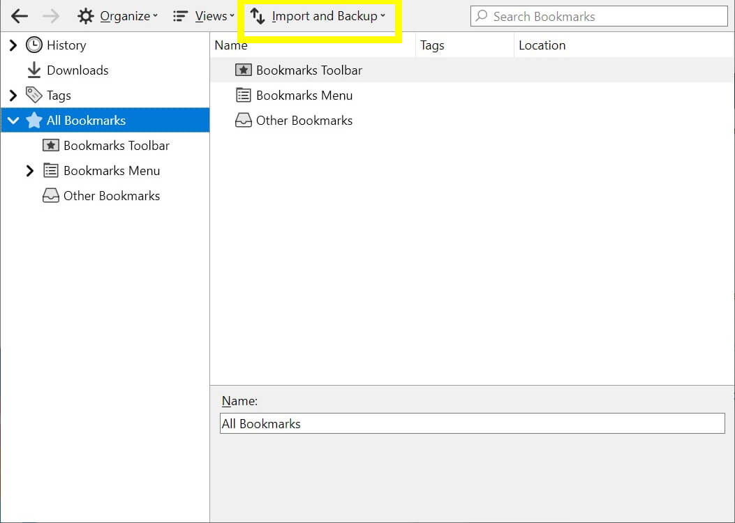 Firefox yer imi yöneticisi.