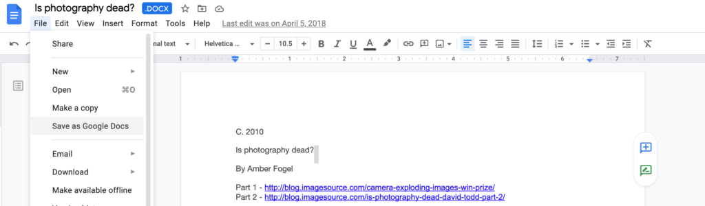 Simpan sebagai opsi Google Documents