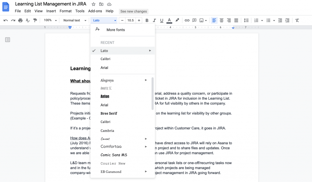 daftar font di google docs