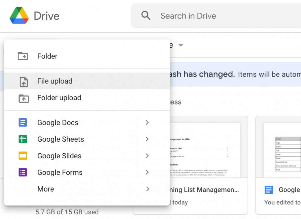 Unggah file di Google Drive