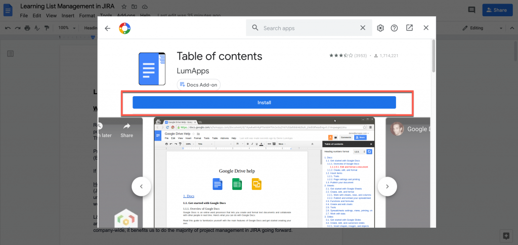 instal add-on di Google Documents