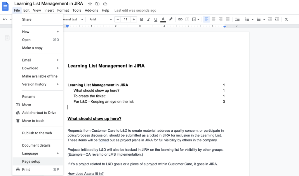 halaman disiapkan di Google docs