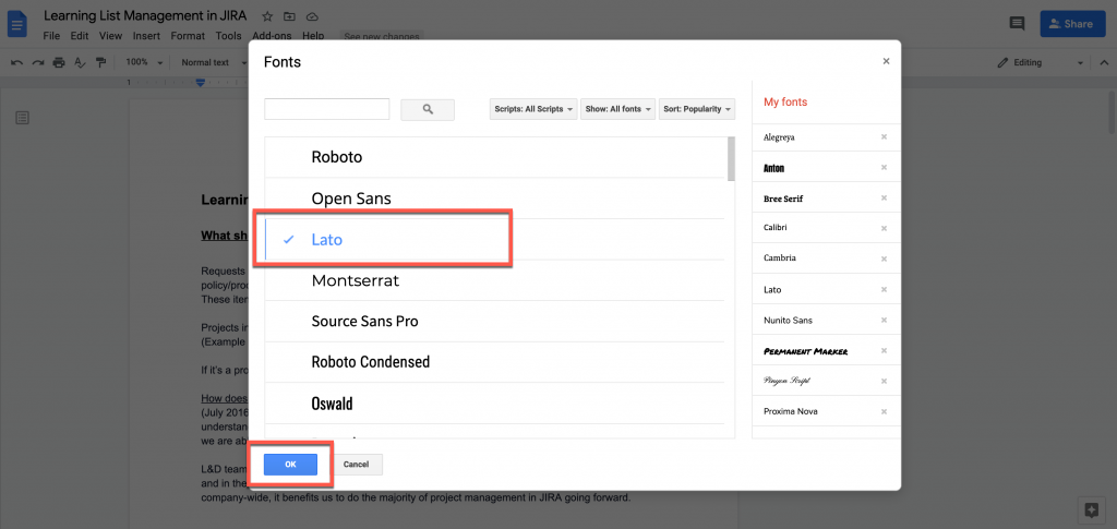 mencari font di google docs