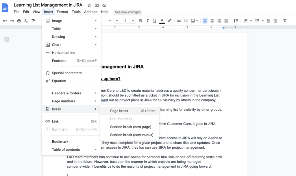 tambahkan halaman di google docs