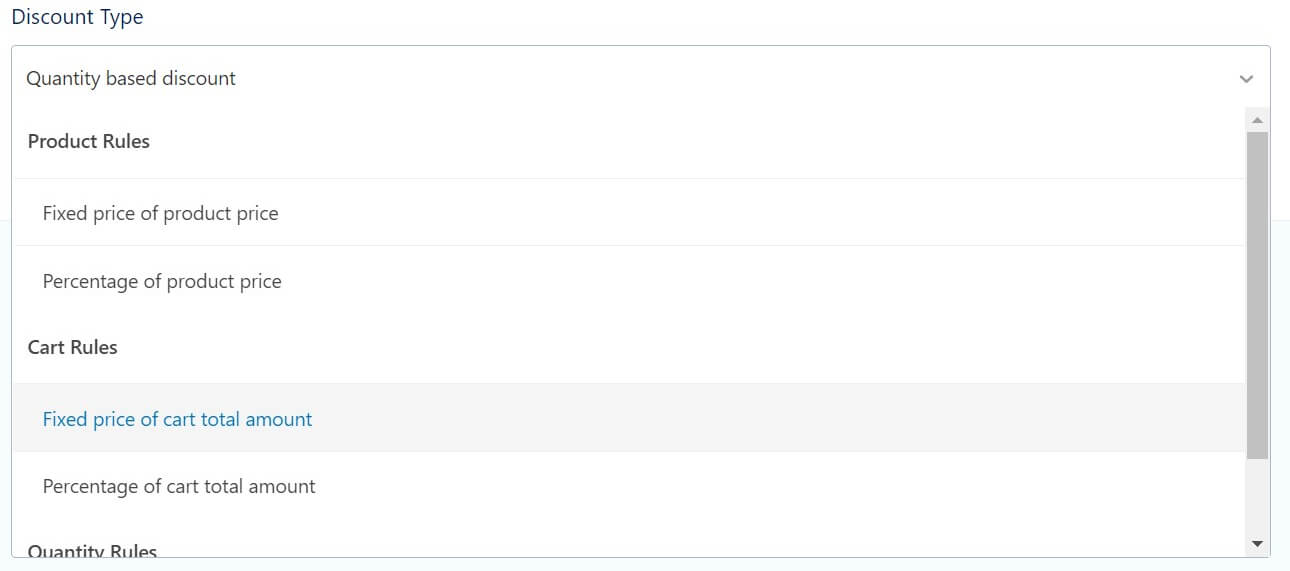 اختيار أنواع خصم التسعير الديناميكي لـ WooCommerce.