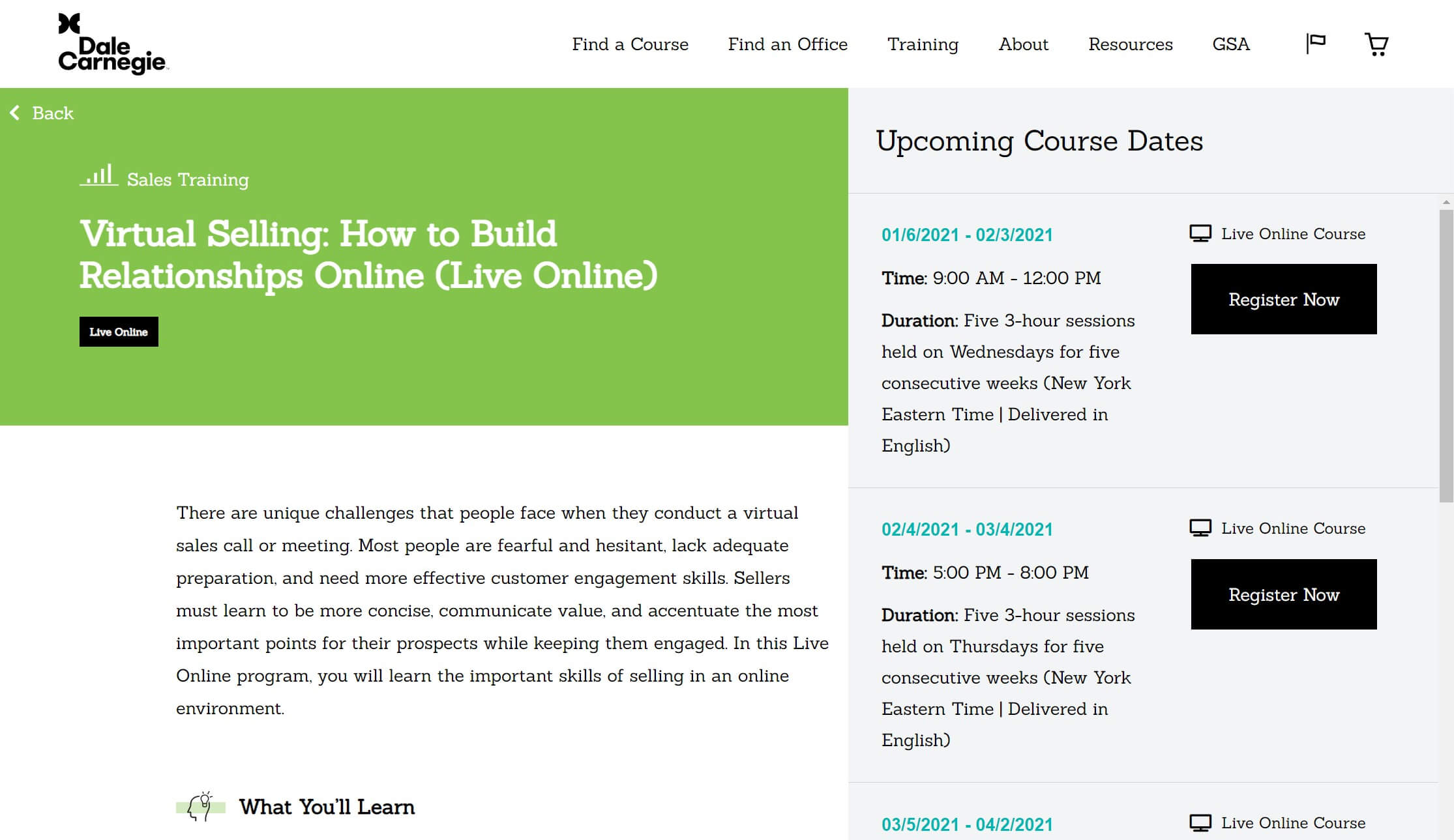 Le cours de formation à la vente virtuelle en ligne.