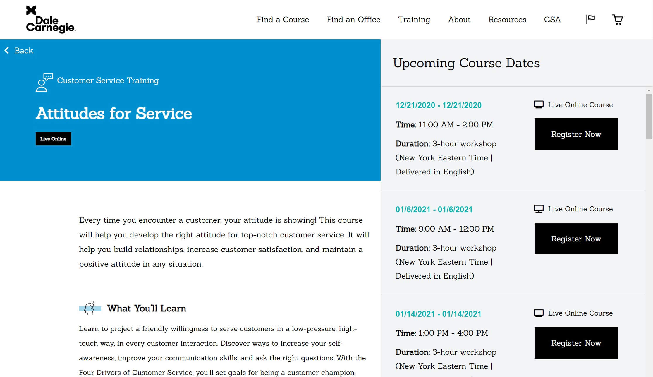 Le cours de formation à la vente en ligne Attitudes for Service.