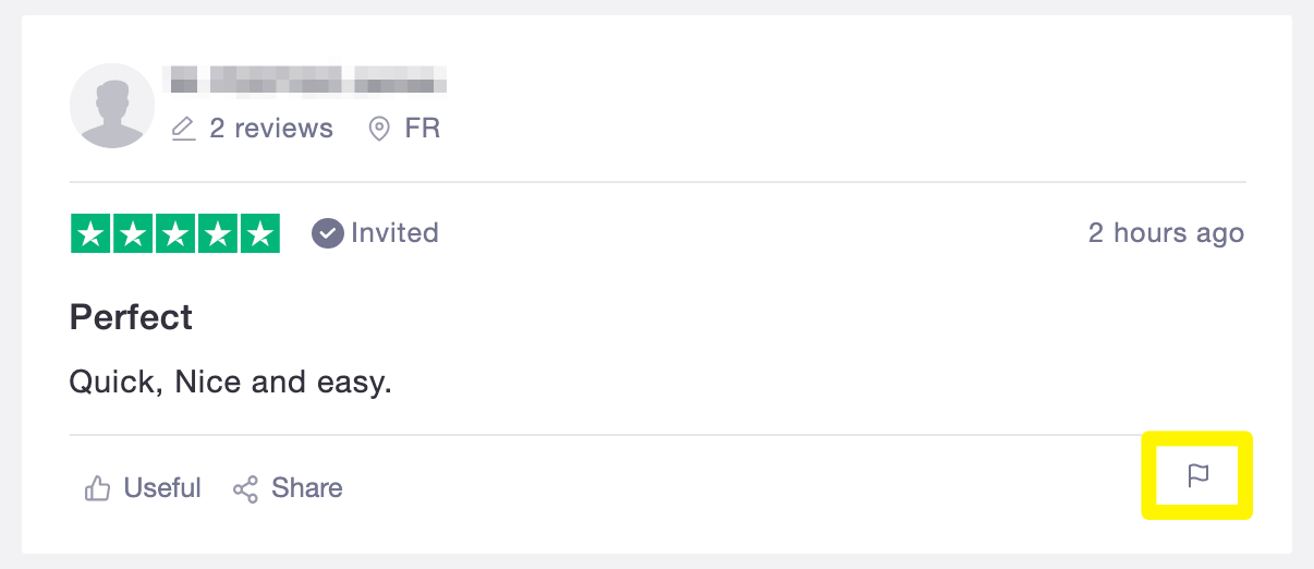 Trustpilot 플래그 검토 버튼입니다.