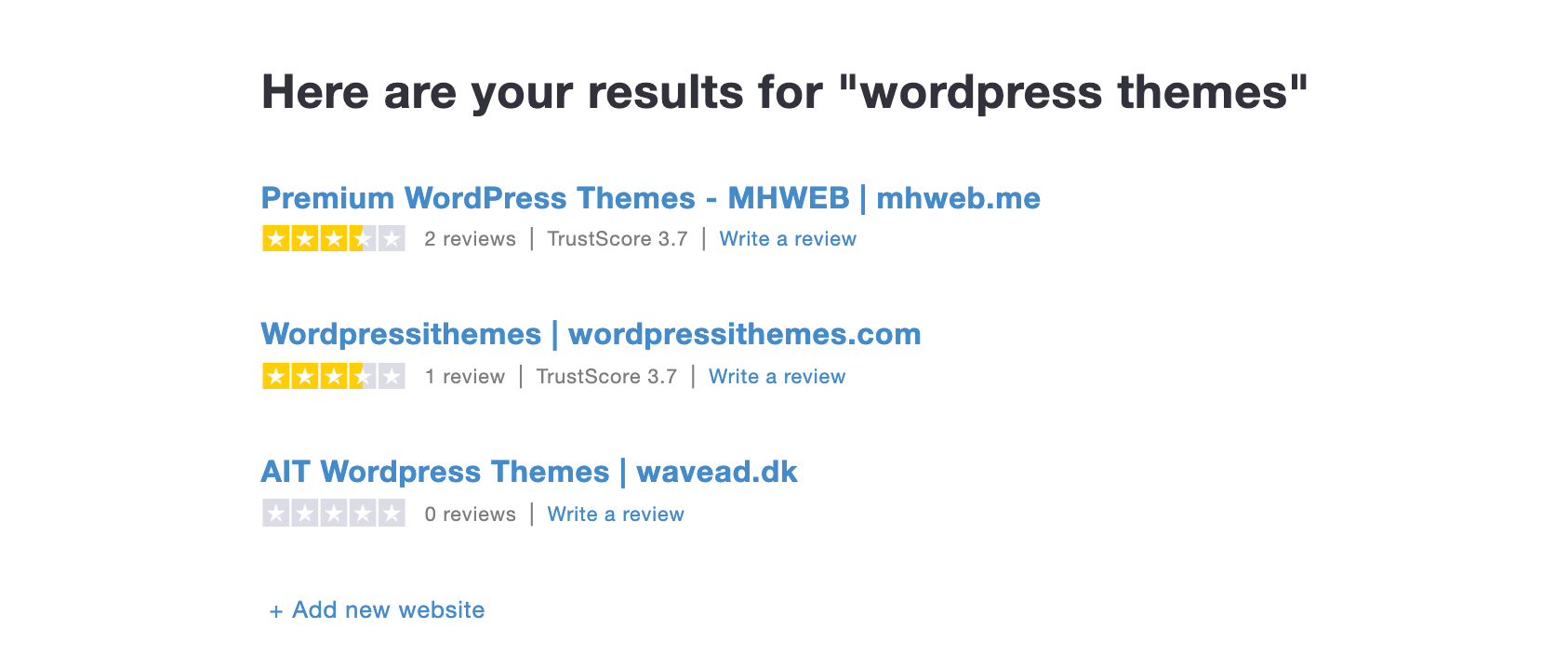 Trustpilot 검색 결과.