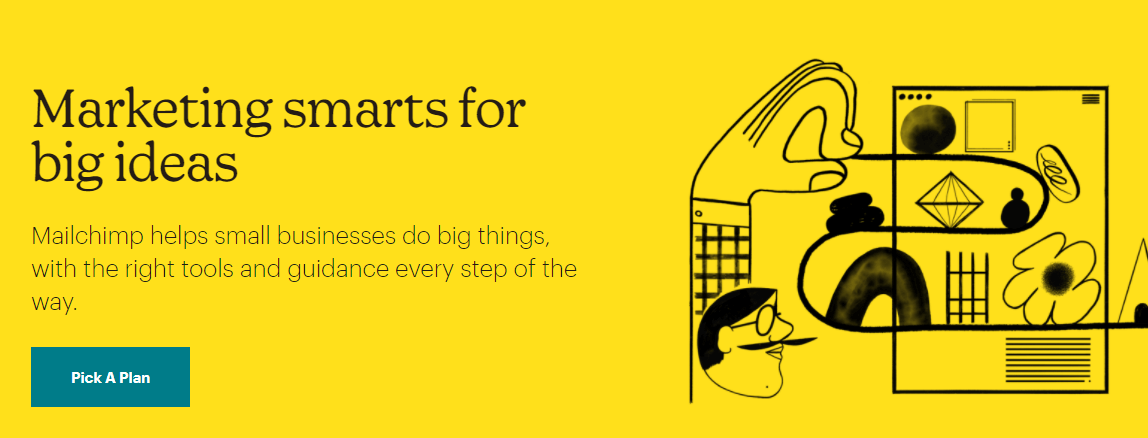 이메일 마케팅 서비스를 위한 MailChimp 홈페이지.