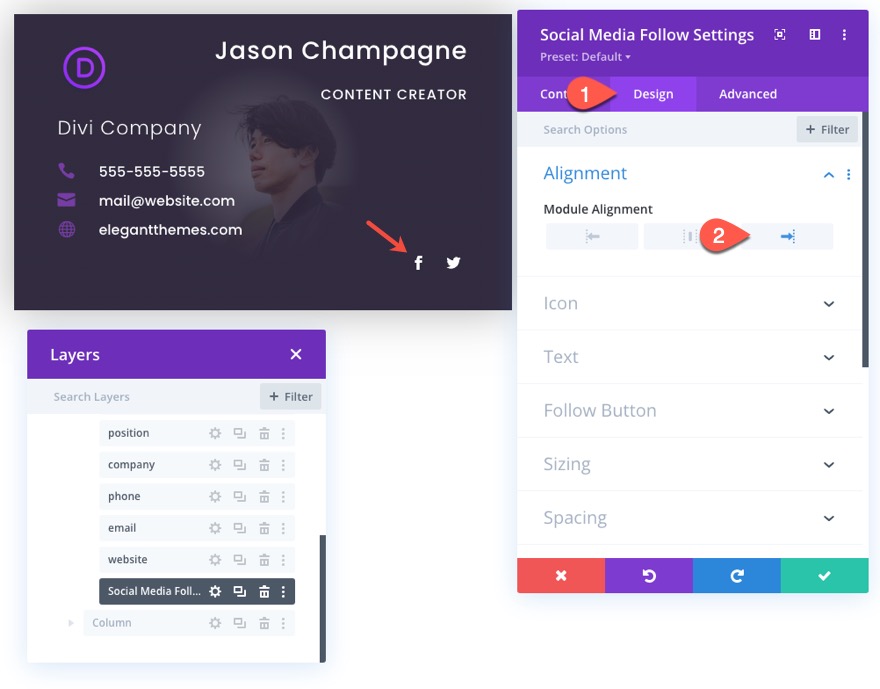 tıklamada flip animasyonlu divi kartvizit tasarımı