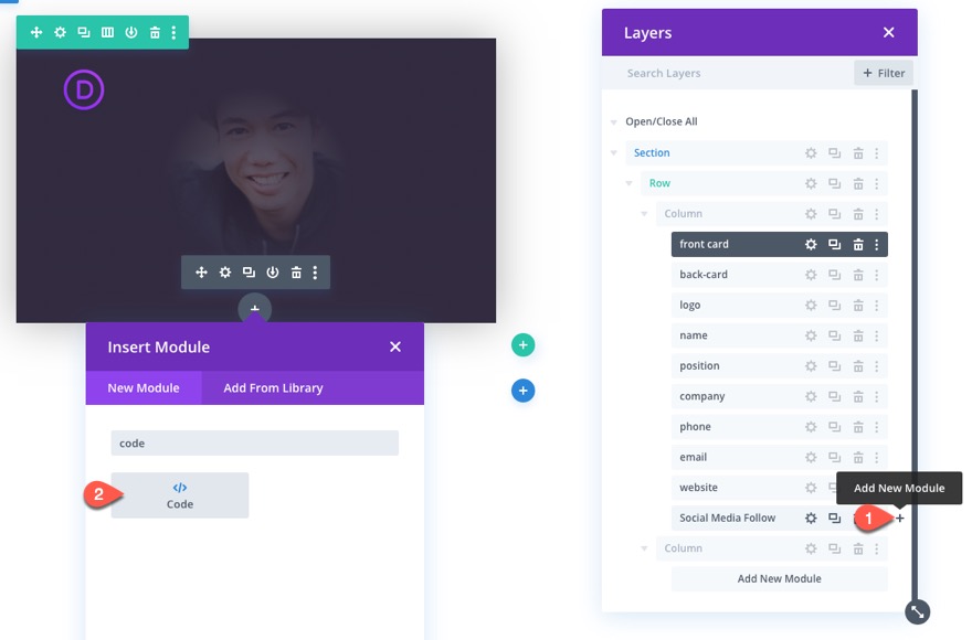 tıklamada flip animasyonlu divi kartvizit tasarımı