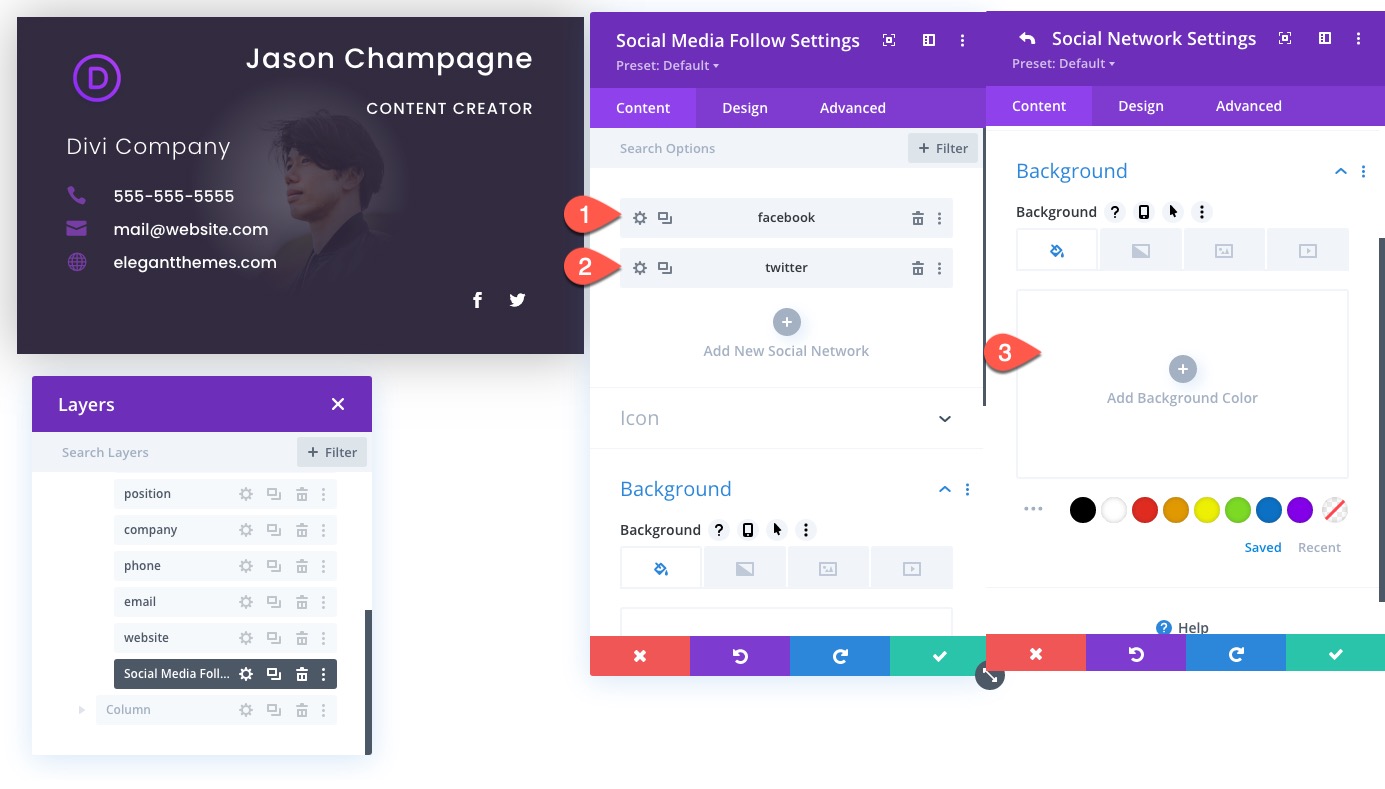 tıklamada flip animasyonlu divi kartvizit tasarımı