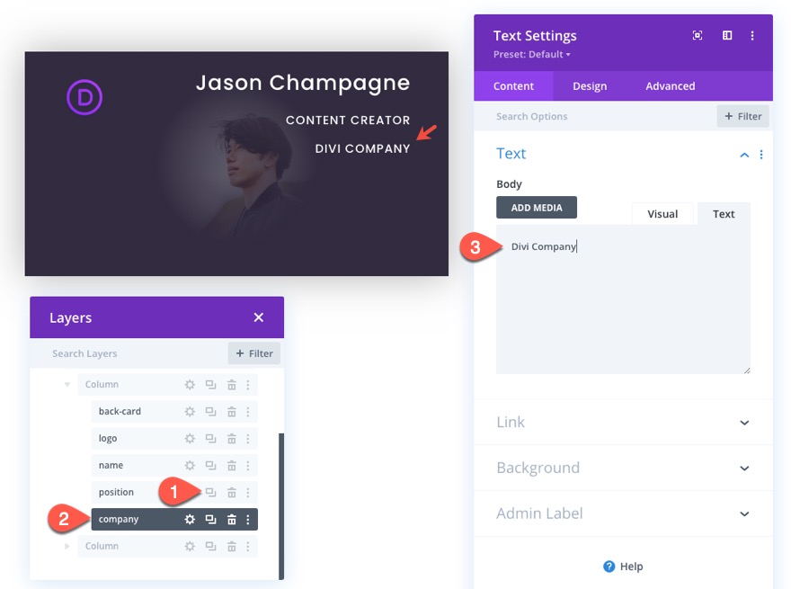 tıklamada flip animasyonlu divi kartvizit tasarımı