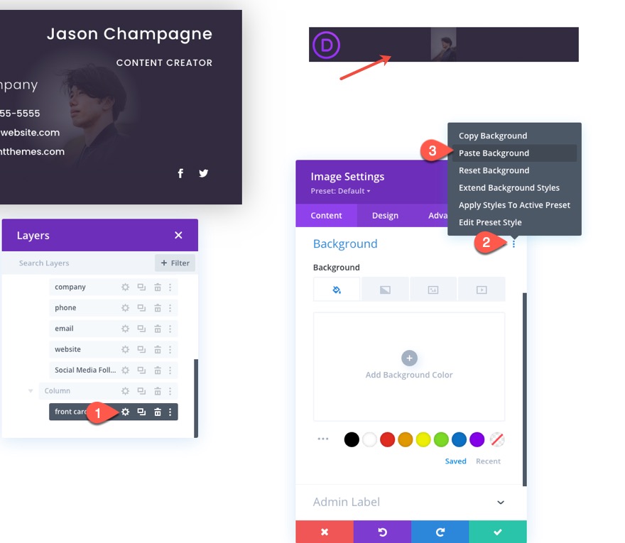 tıklamada flip animasyonlu divi kartvizit tasarımı