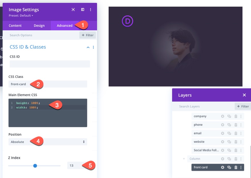 tıklamada flip animasyonlu divi kartvizit tasarımı