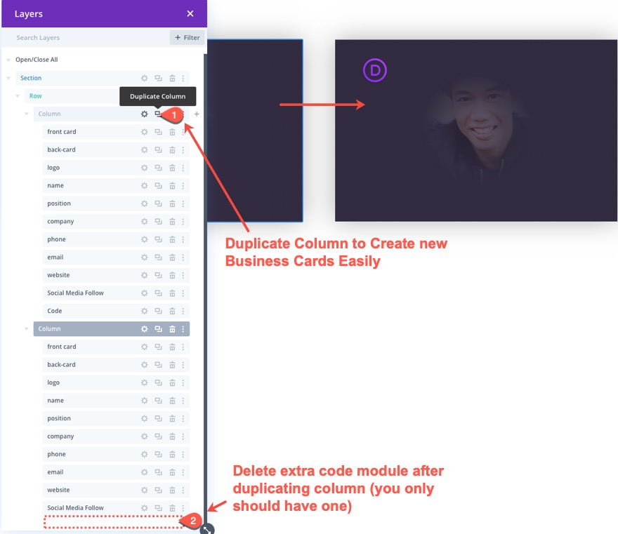 tıklamada flip animasyonlu divi kartvizit tasarımı