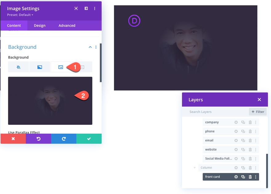 tıklamada flip animasyonlu divi kartvizit tasarımı