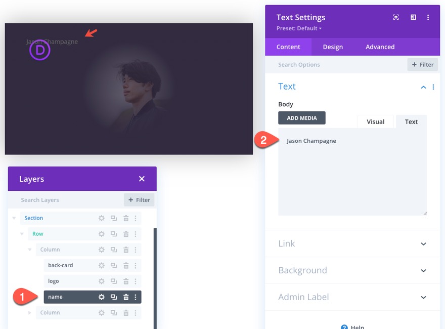 tıklamada flip animasyonlu divi kartvizit tasarımı