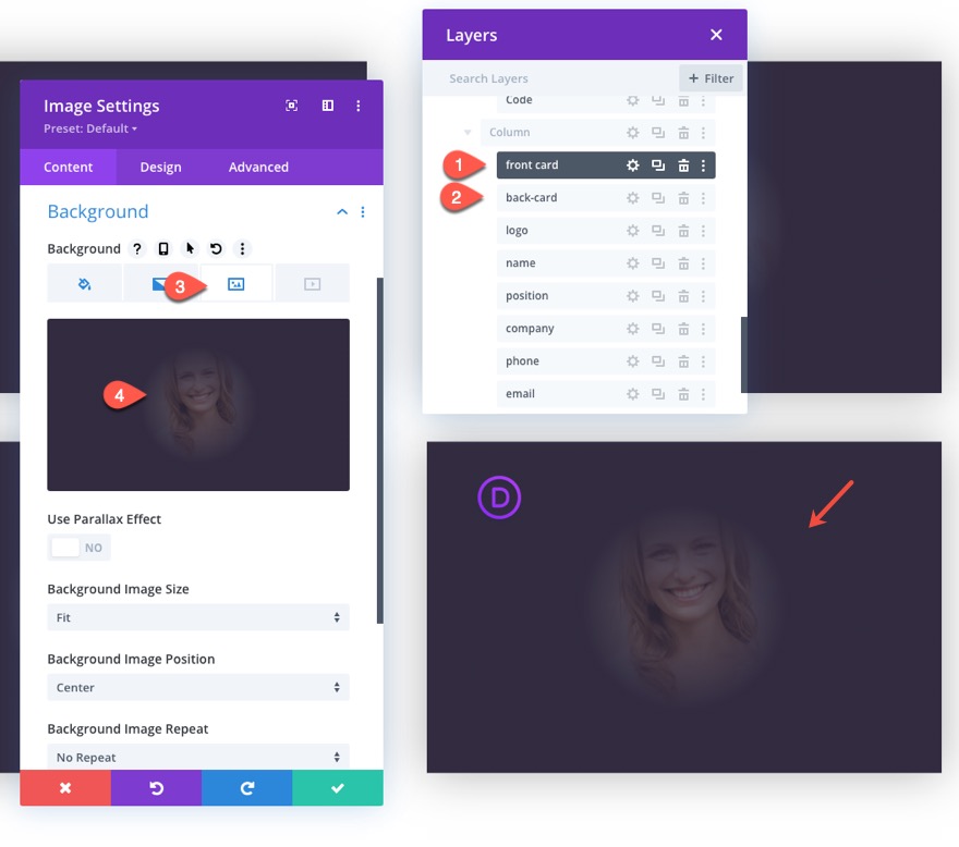 tıklamada flip animasyonlu divi kartvizit tasarımı