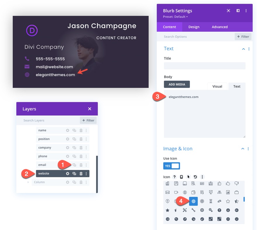 tıklamada flip animasyonlu divi kartvizit tasarımı