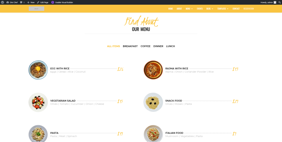 Halaman Beranda Tema Anak Divi Chef