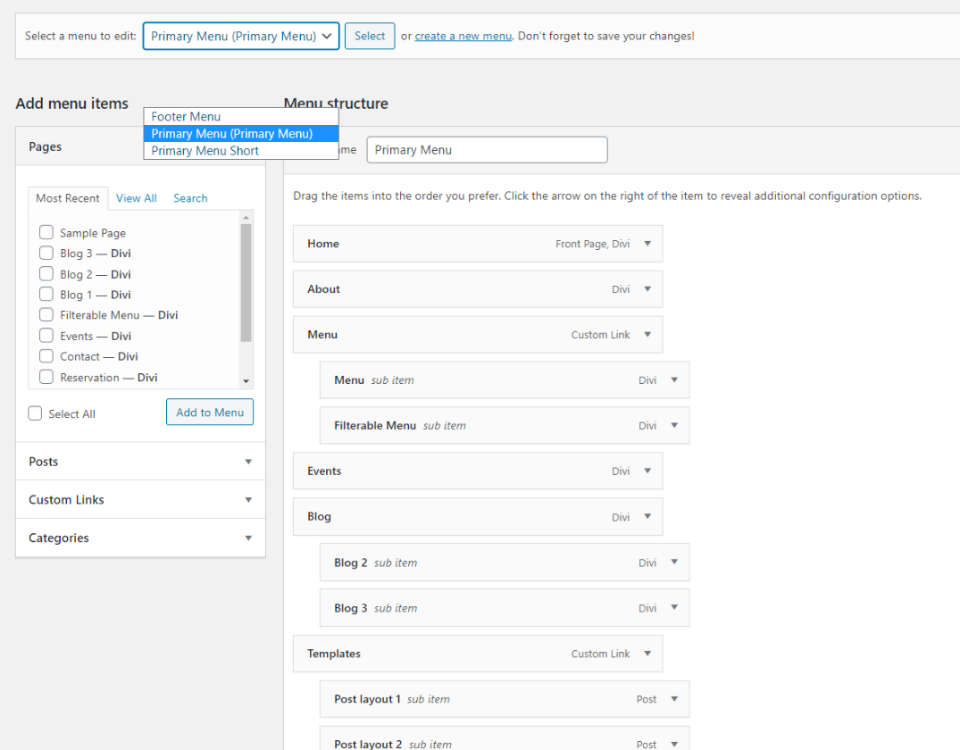 Menu Navigasi Divi Chef