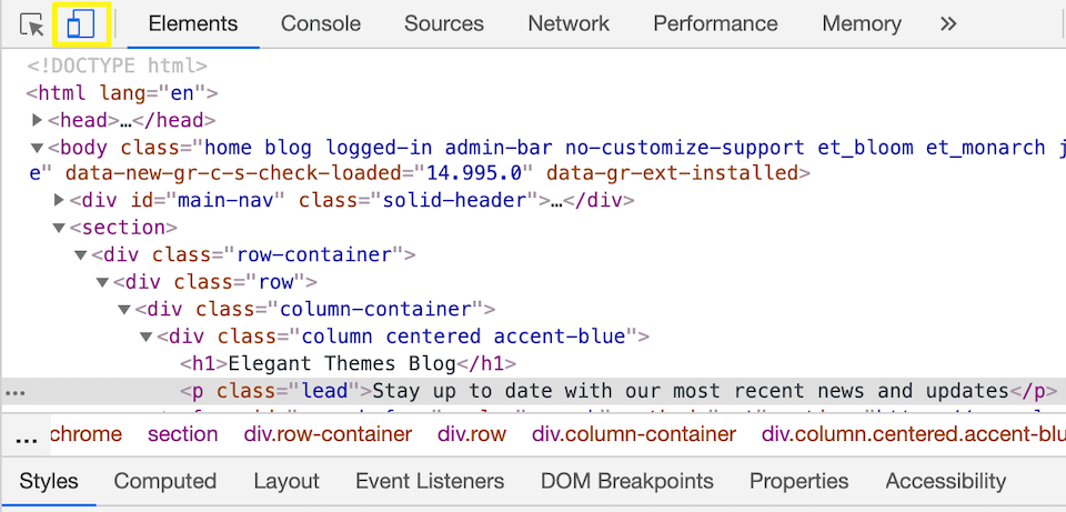 Porniți emulatorul dispozitivului Inspect Element.