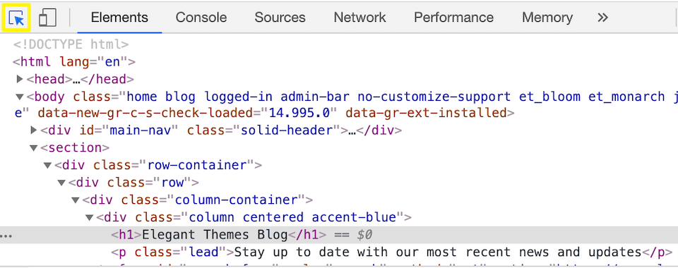 Activarea opțiunii de vizualizare cu mouse-ul în inspectorul Chrome.