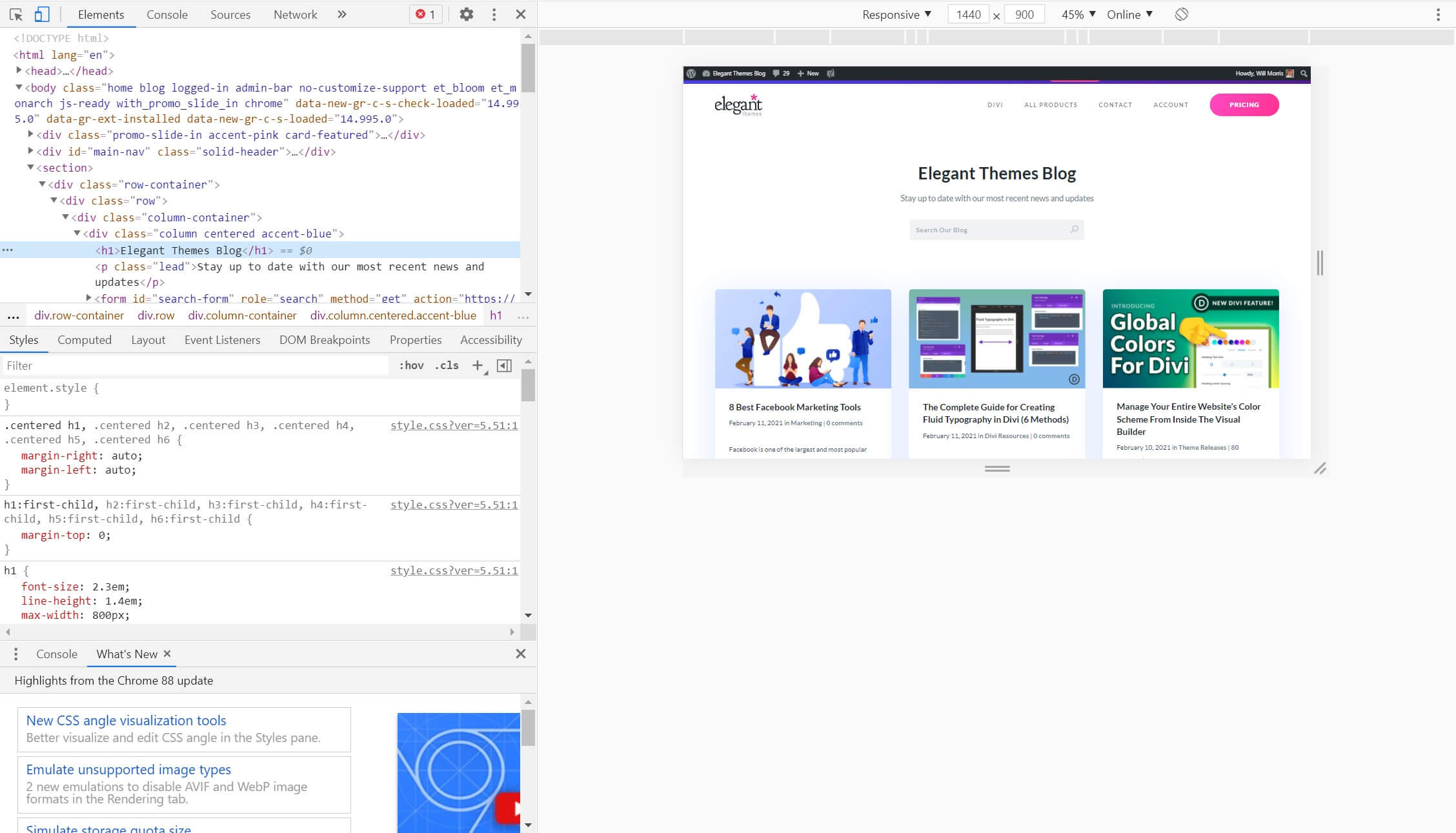 Instrumentul Inspectare element din Chrome.