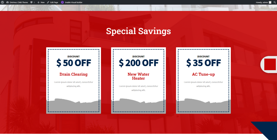 Домашняя страница дочерней темы DiviHvac