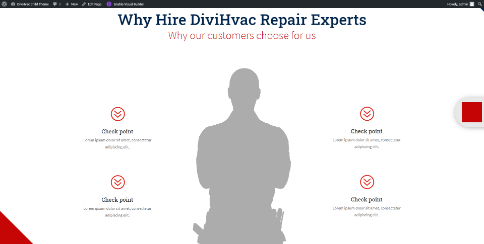 Домашняя страница дочерней темы DiviHvac