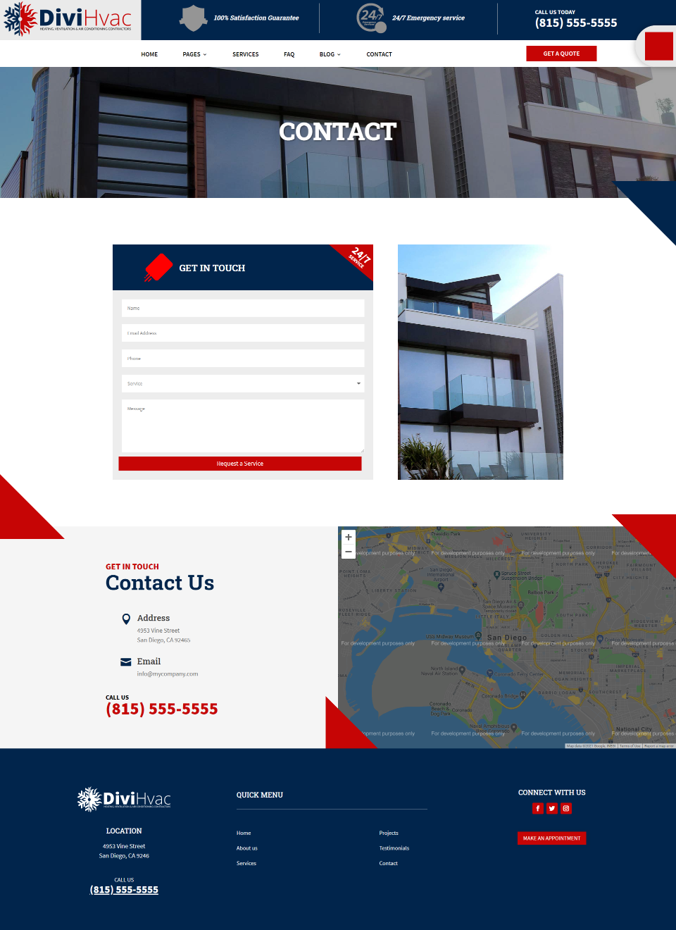 Контактная страница дочерней темы DiviHvac