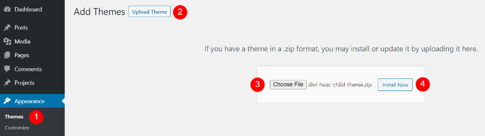 Установка дочерней темы DiviHvac