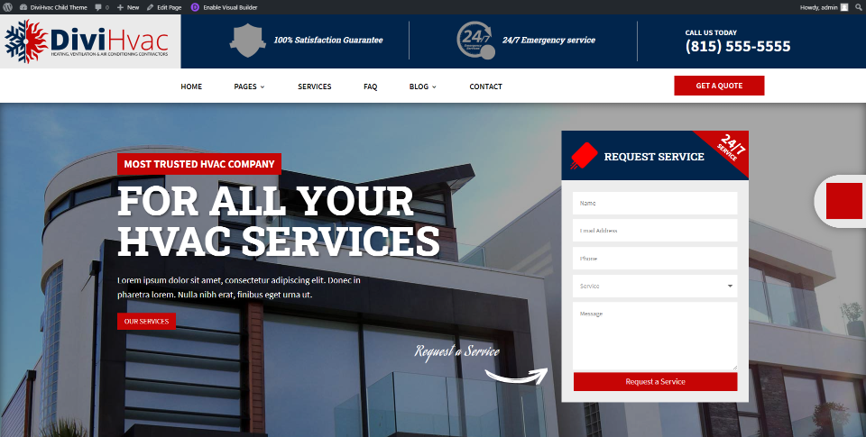 Домашняя страница дочерней темы DiviHvac