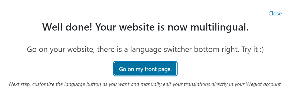 来自 Weglot 的成功信息