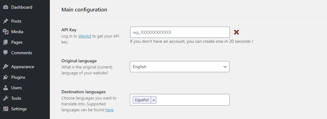 为 WordPress 配置 Weglot 插件