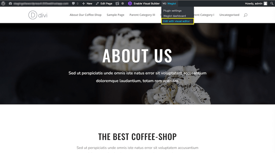 Öffnen des visuellen Editors von Weglot.