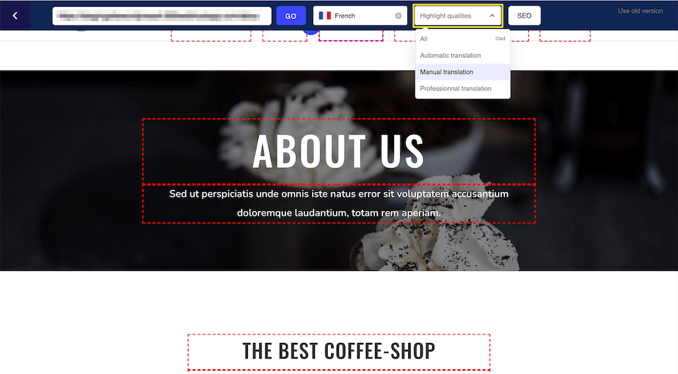 Die Funktion Highlight-Qualitäten im visuellen Editor von Weglot.