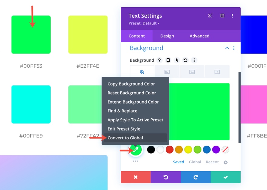 guía de estilo de preajustes globales para el paquete de diseño de fitness virtual de divi