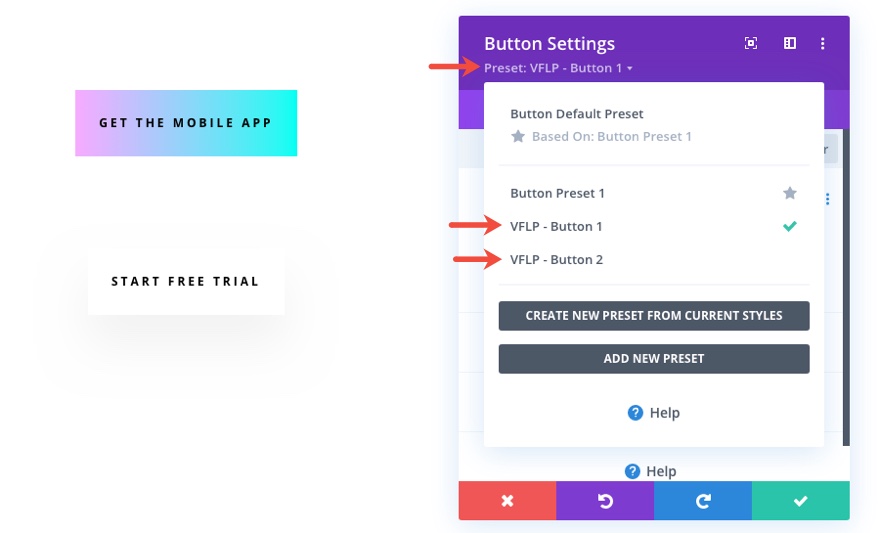 guía de estilo de preajustes globales para el paquete de diseño de fitness virtual de divi