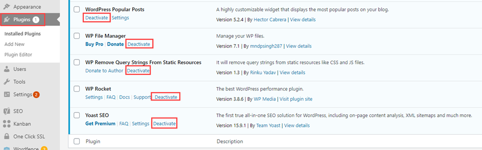 disattivare i plugin