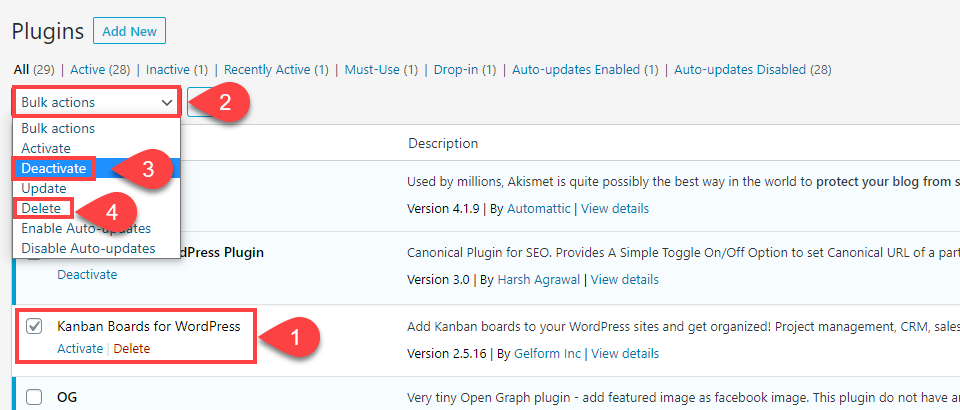 disinstallare i plugin