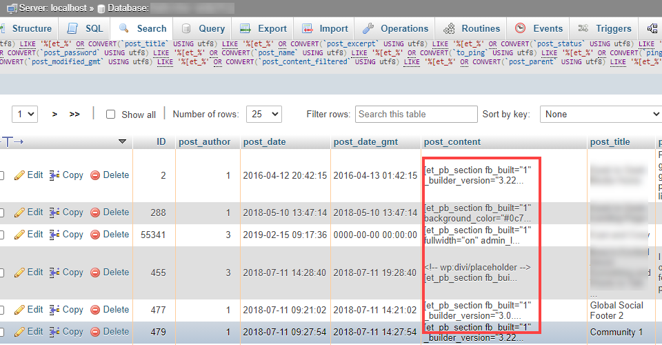 ricerca nel database wp