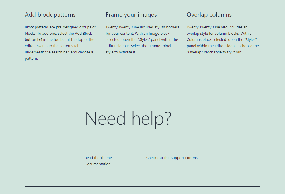 Parte a paginii de pornire Twenty Twenty-One